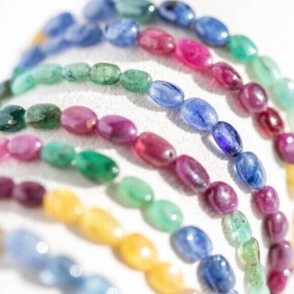 AAA Sapphire Rainbow Beaded Stretch Bracelet Multicolor Ombre Precious Gemstone - Picture 7 of 7
